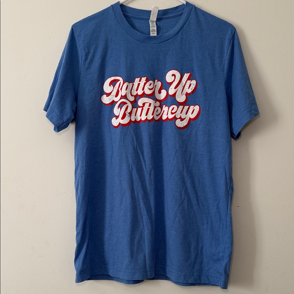Bella Canvas Women’s Baseball Softball Blue Short‎ Sleeve Shirt Size Large